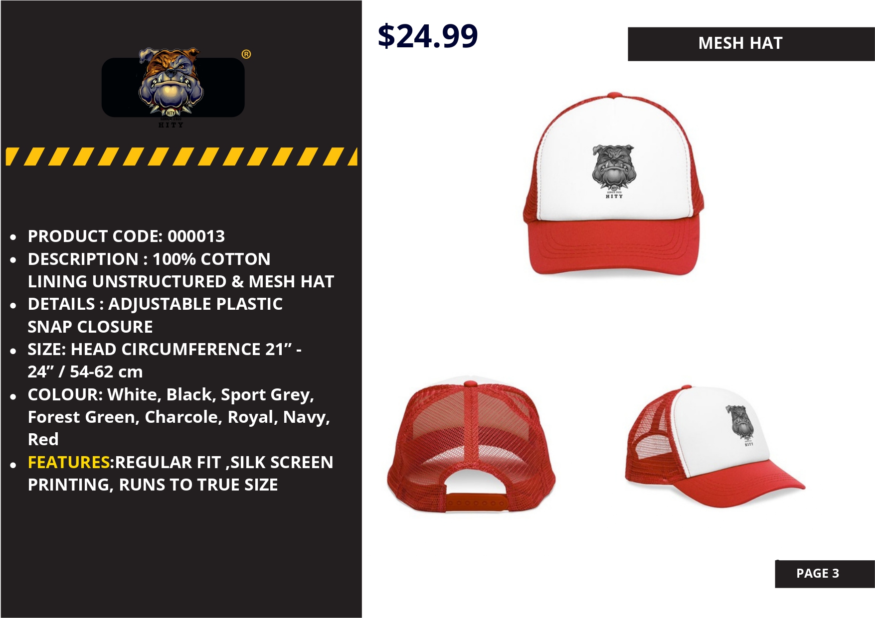 Red and white structured hat with a police badge patch on front.