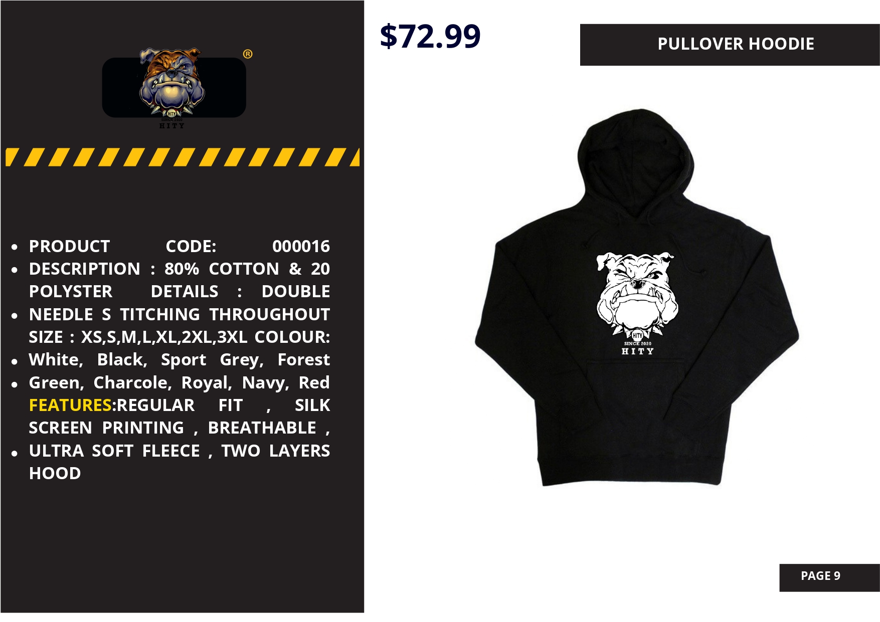 Black pullover hoodie with a fierce tiger graphic on the back and yellow caution design.
