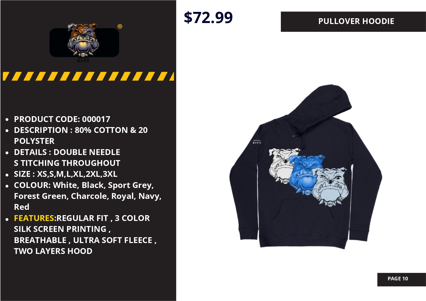 Black hoodie with a graphic print of a blue and white design on the front.