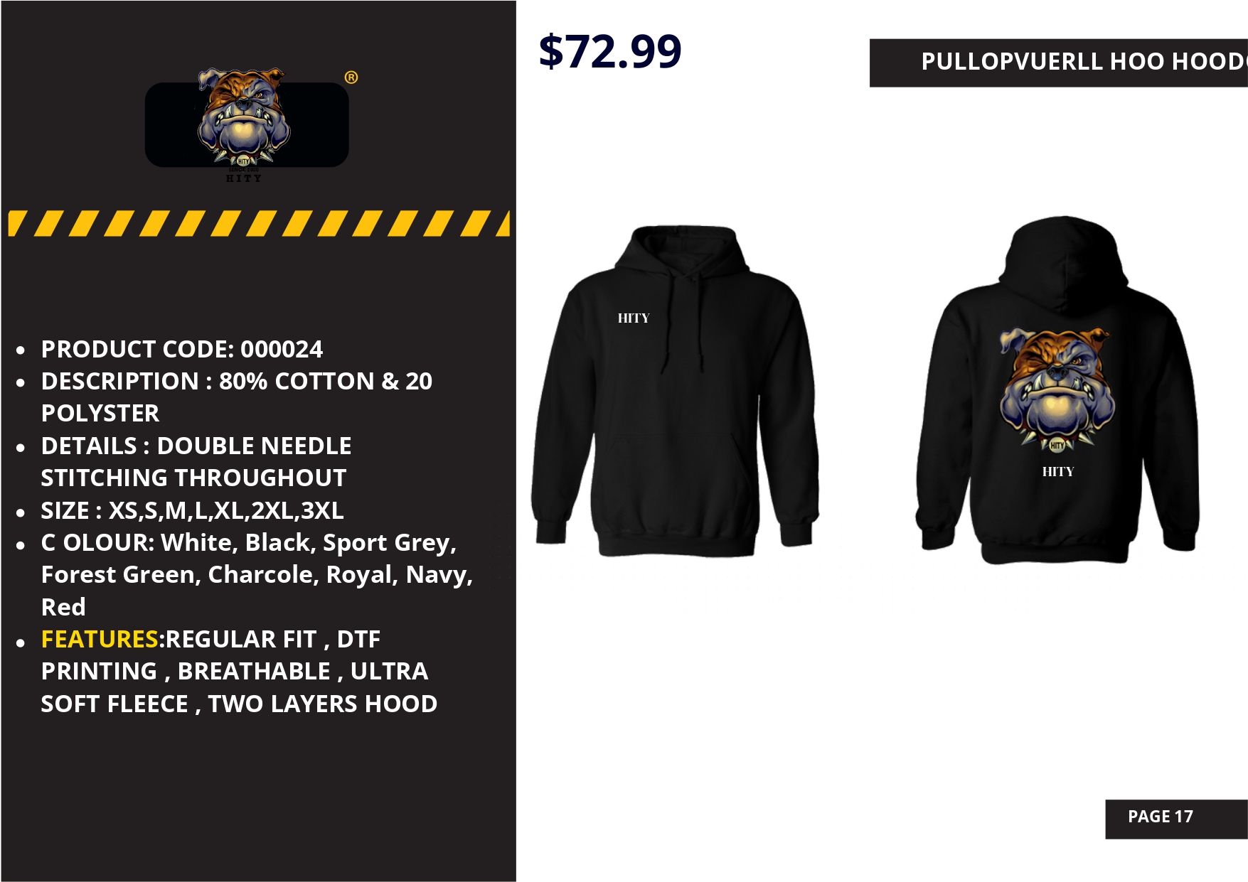 Black zip-up hoodie with a colorful graphic on the back and plain front.