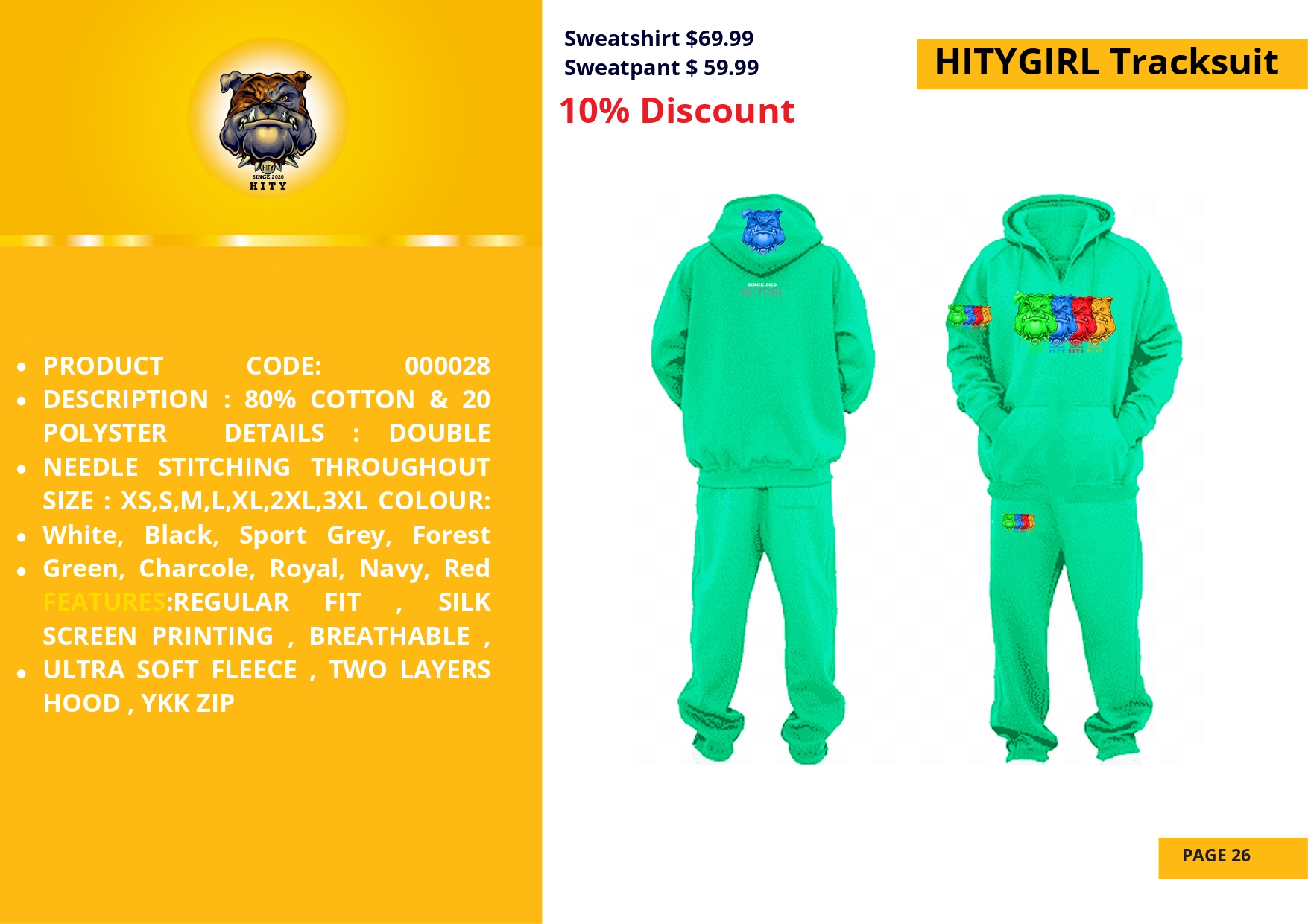 Green children’s hoodie and pants set with colorful cartoon design on the back.