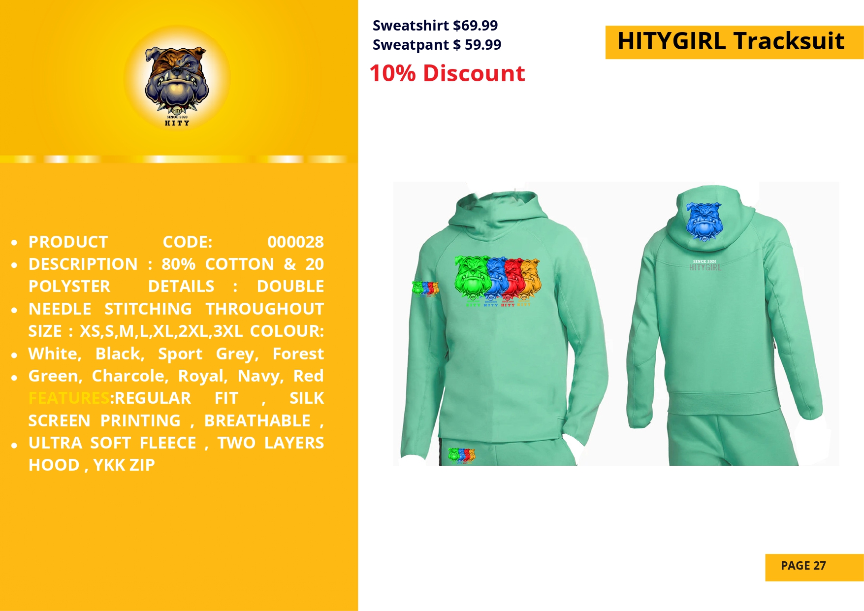 Green hoodie with colorful 3D text design, available at 10% discount.
