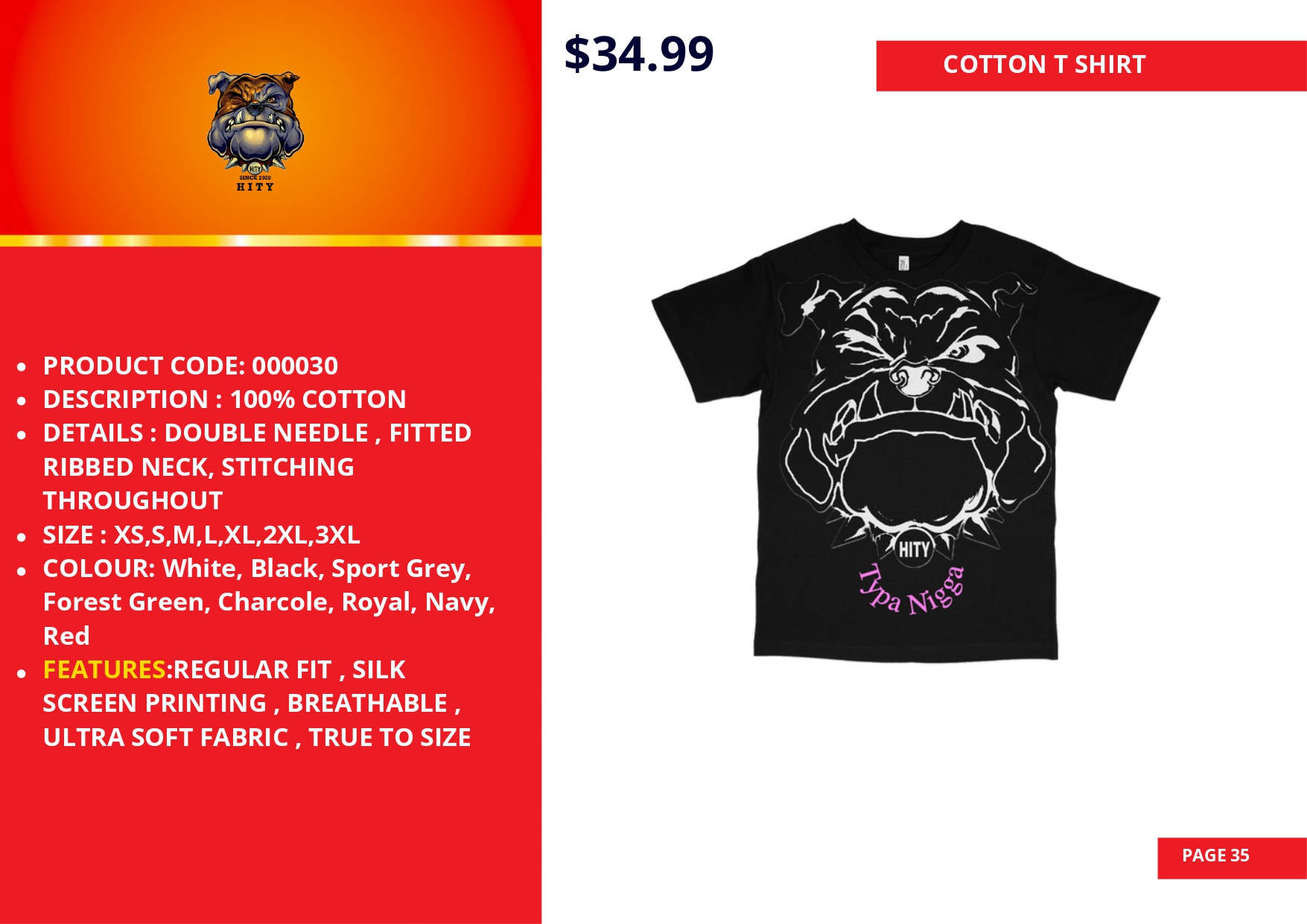 Black graphic T-shirt with intricate design and purple text.