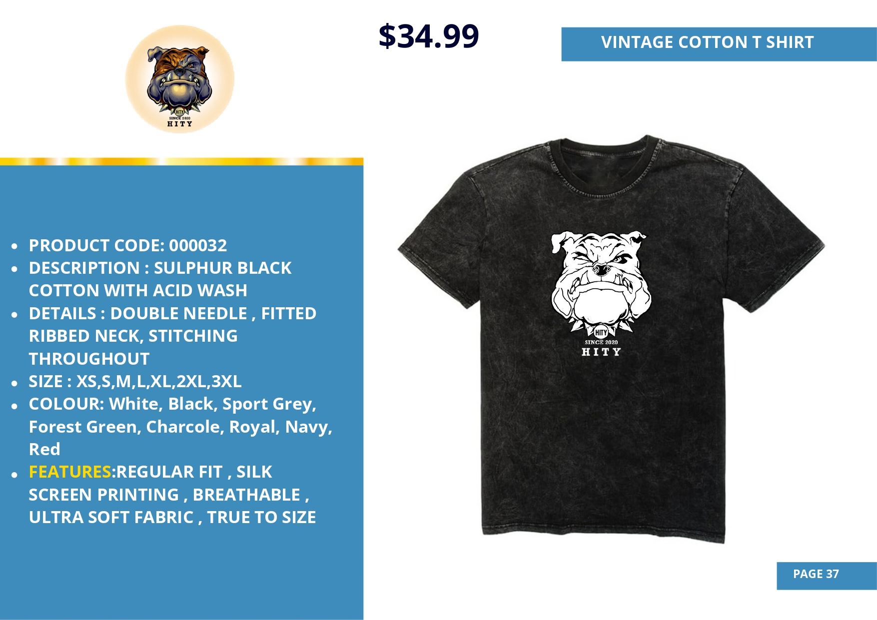Vintage Oxford black t-shirt with a white bulldog print, $34.99.