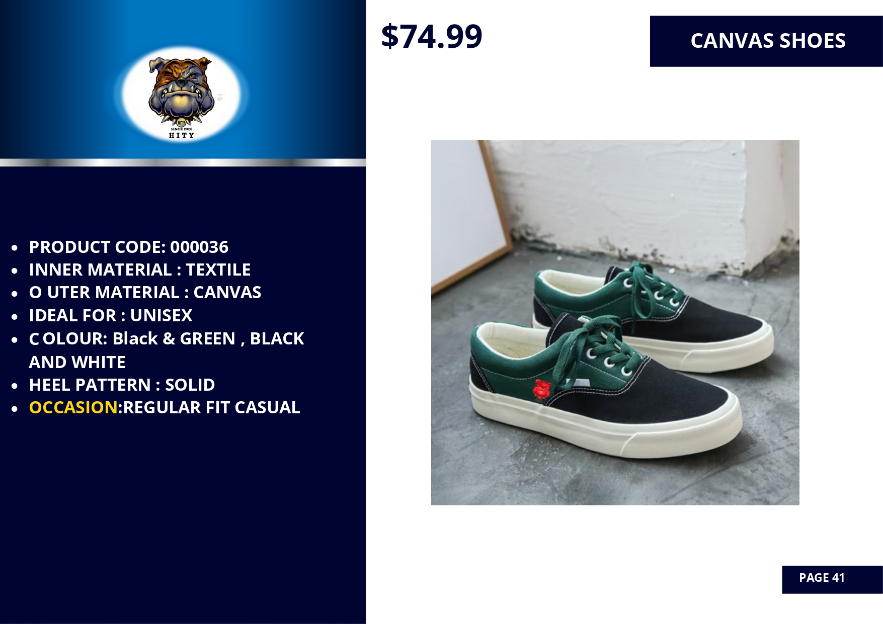 Green and black casual sneakers with floral embroidery.