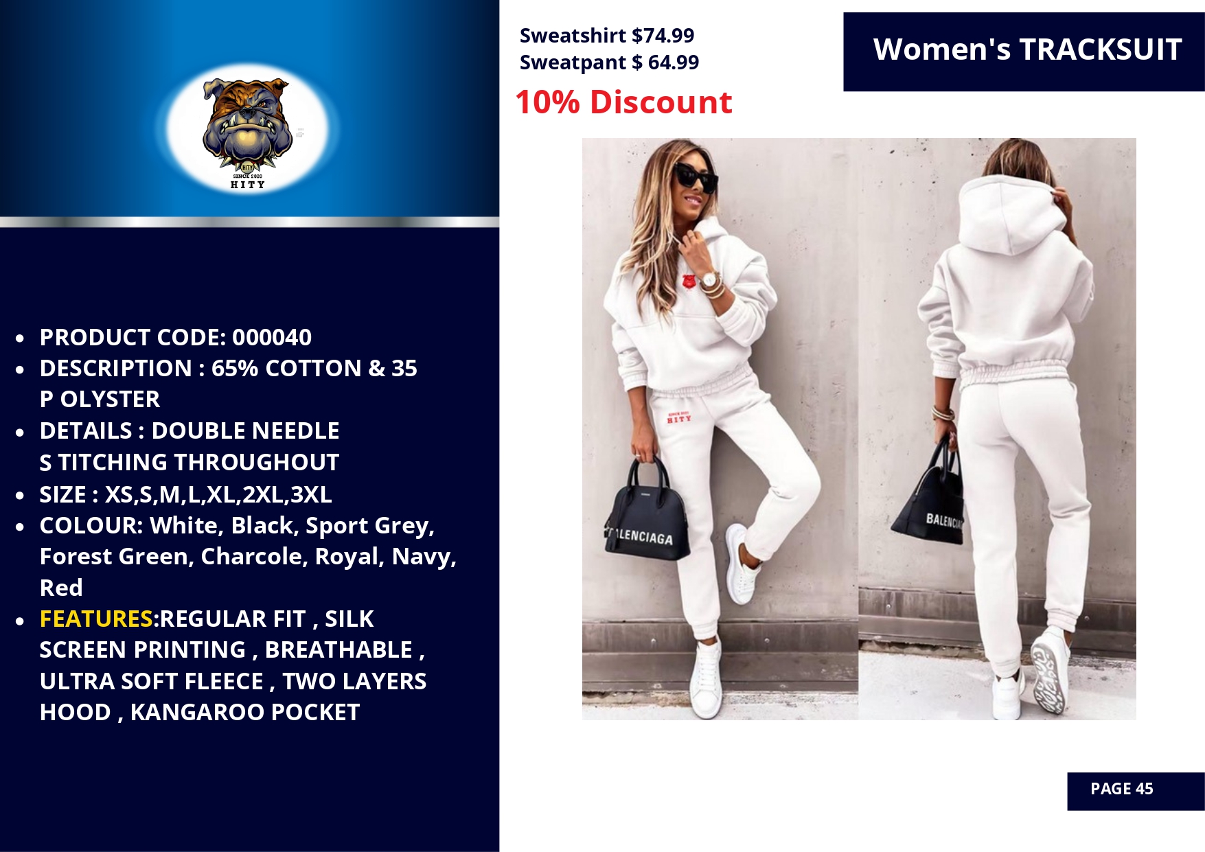 Two women modeling white winter coats with faux fur hoods and boots in a studio.