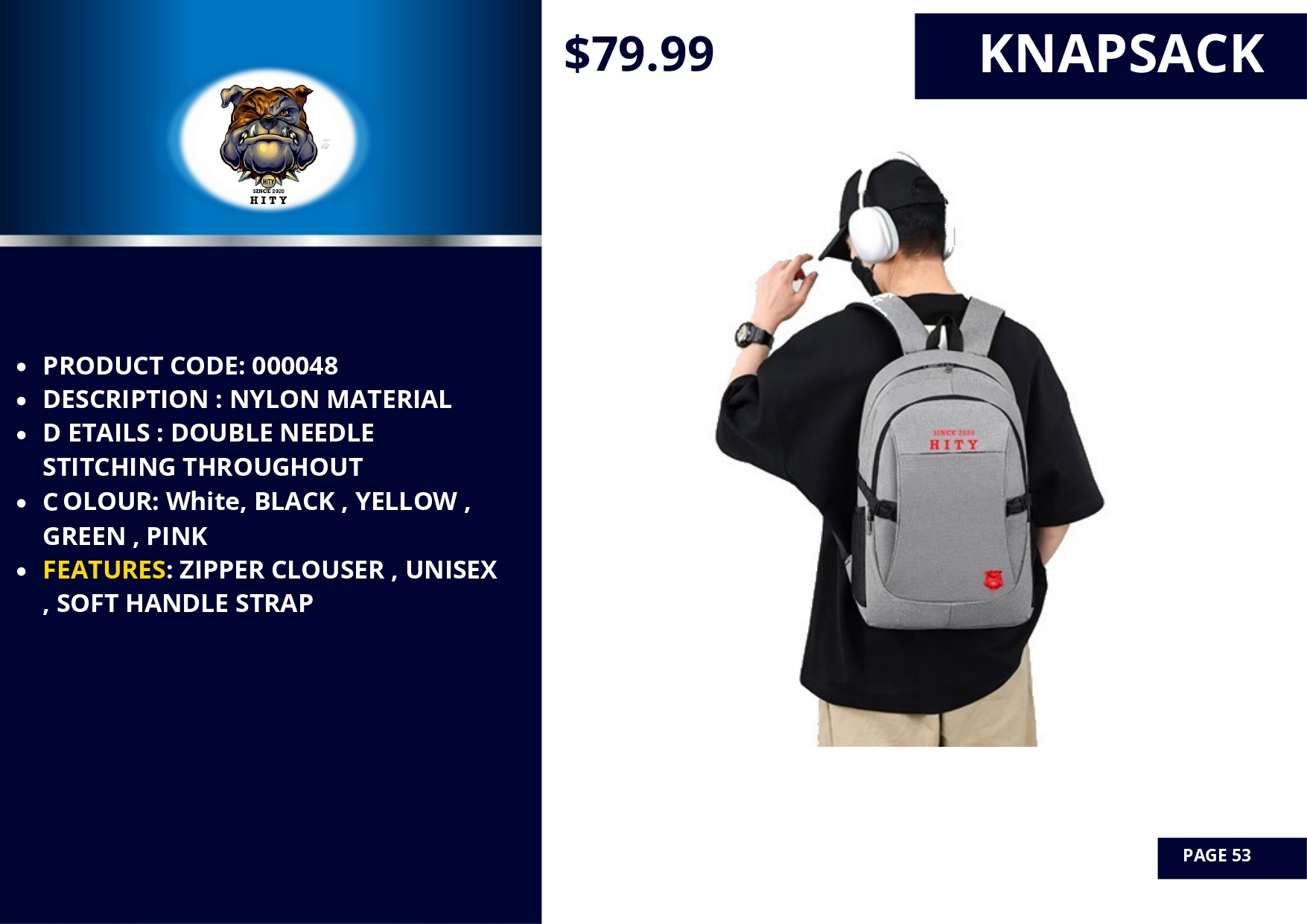 Stylish KNAF backpack with multiple compartments and adjustable straps.