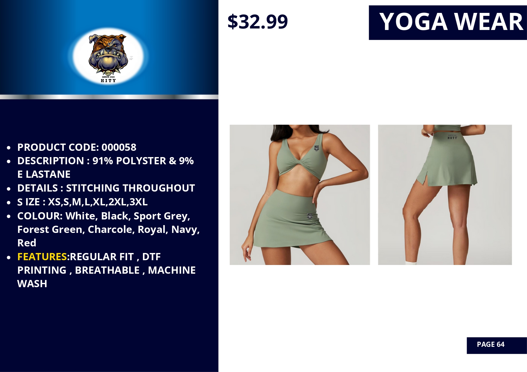 Comfortable two-piece yoga set with top and skirt in muted green.